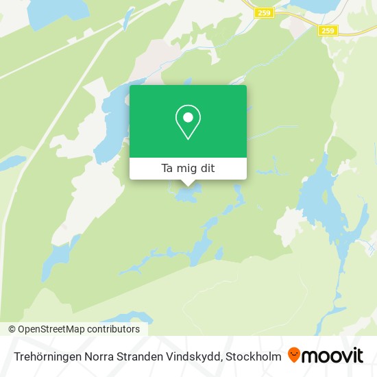 Trehörningen Norra Stranden Vindskydd karta