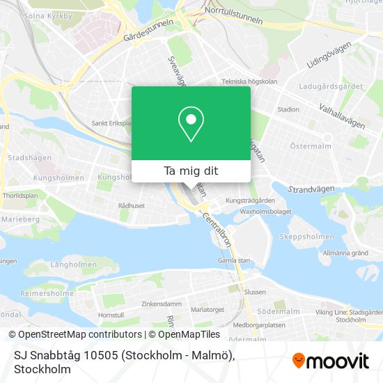 SJ Snabbtåg 10505 (Stockholm - Malmö) karta