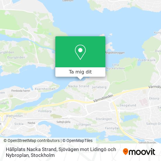 Hållplats Nacka Strand, Sjövägen mot Lidingö och Nybroplan karta