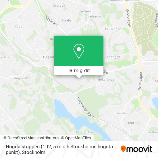 Högdalstoppen (102, 5 m.ö.h Stockholms högsta punkt) karta