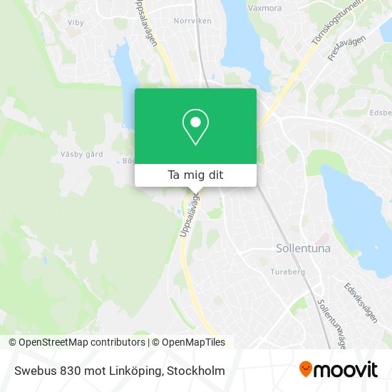 Swebus 830 mot Linköping karta