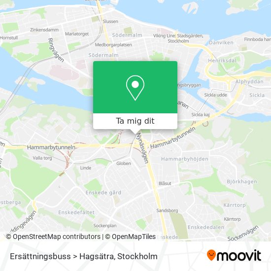 Ersättningsbuss > Hagsätra karta