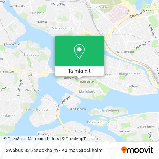 Swebus 835 Stockholm - Kalmar karta