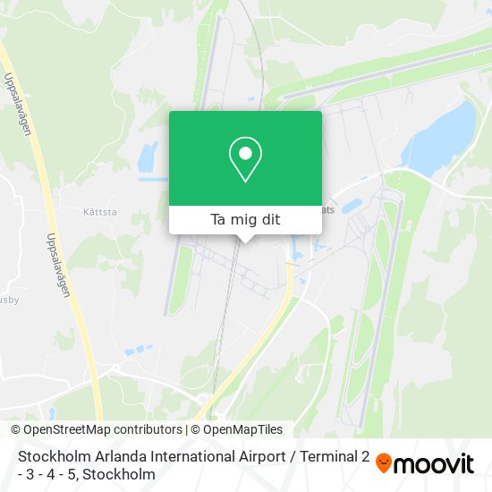 Vägbeskrivningar till Stockholm Arlanda International Airport / Terminal 2  - 3 - 4 - 5 i Sigtuna med Buss, Tåg, Spårväg eller Tunnelbana?