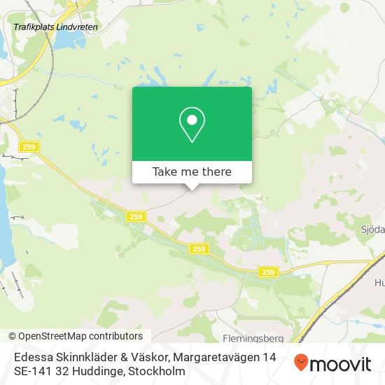 Edessa Skinnkläder & Väskor, Margaretavägen 14 SE-141 32 Huddinge karta