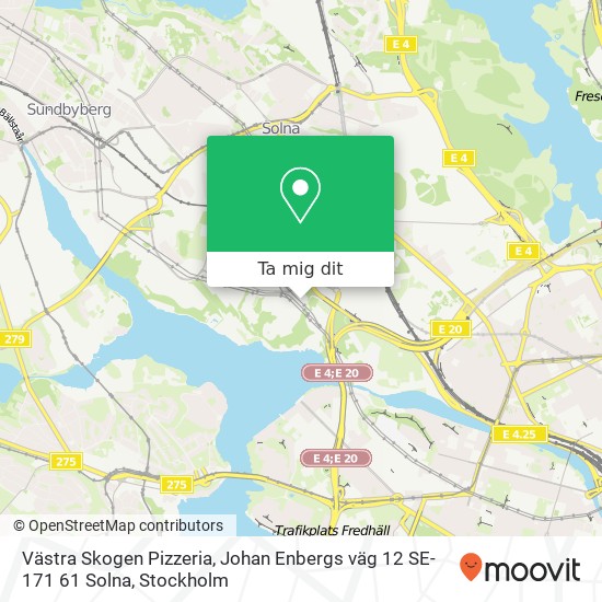 Västra Skogen Pizzeria, Johan Enbergs väg 12 SE-171 61 Solna karta