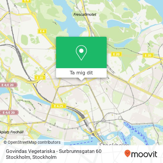 Govindas Vegetariska - Surbrunnsgatan 60 Stockholm, Surbrunnsgatan 60 SE-113 27 Stockholm karta