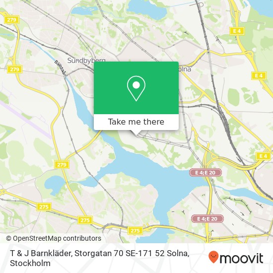 T & J Barnkläder, Storgatan 70 SE-171 52 Solna karta