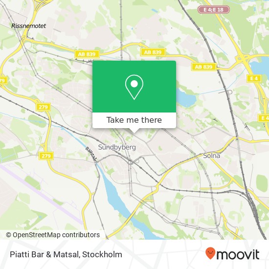 Piatti Bar & Matsal, Tulegatan 16 SE-172 41 Storskogen karta