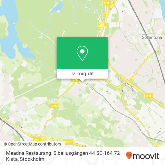 Meadna Restaurang, Sibeliusgången 44 SE-164 72 Kista karta