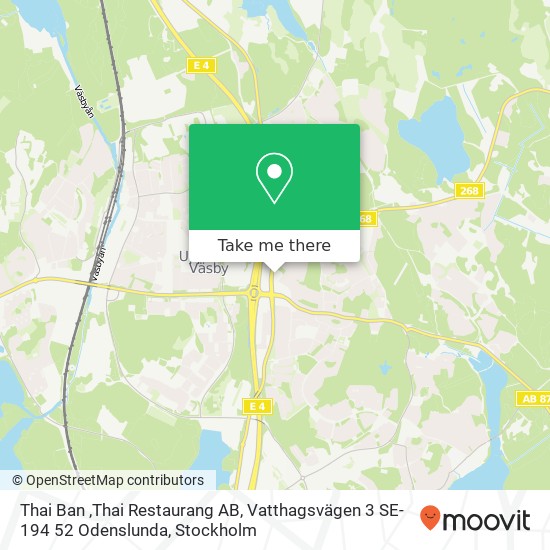 Thai Ban ,Thai Restaurang AB, Vatthagsvägen 3 SE-194 52 Odenslunda karta