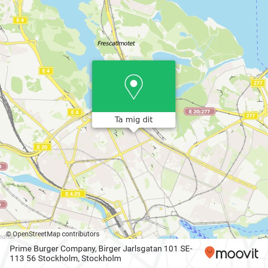 Prime Burger Company, Birger Jarlsgatan 101 SE-113 56 Stockholm karta