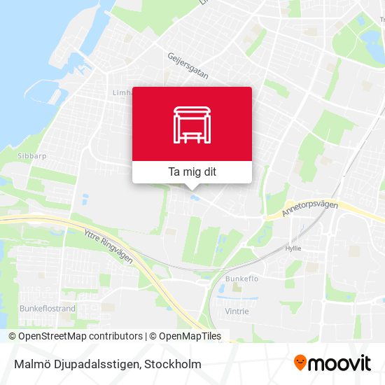 Malmö Djupadalsstigen karta