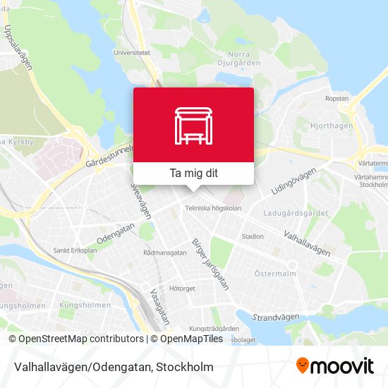 Valhallavägen/Odengatan karta