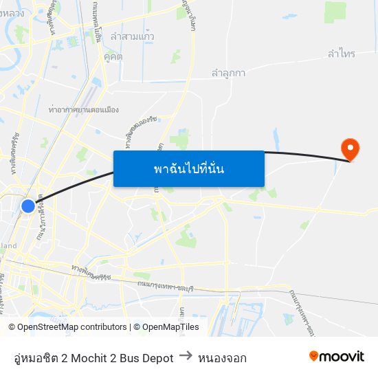 อู่หมอชิต 2 Mochit 2 Bus Depot to หนองจอก map