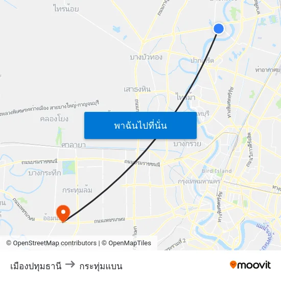 เมืองปทุมธานี to กระทุ่มแบน map