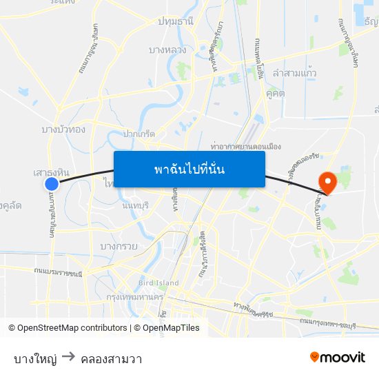 บางใหญ่ to คลองสามวา map