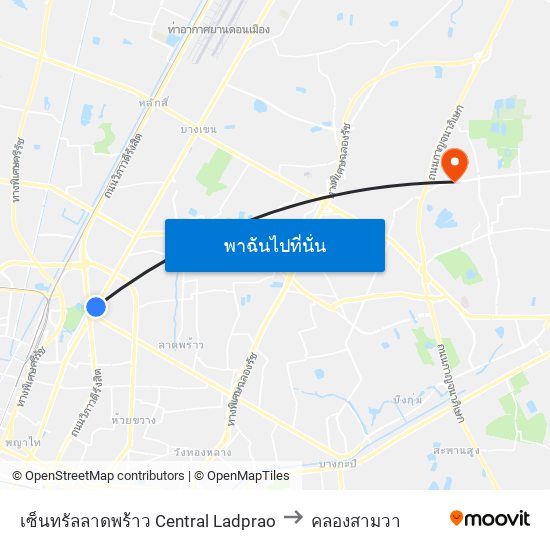 เซ็นทรัลลาดพร้าว Central Ladprao to คลองสามวา map