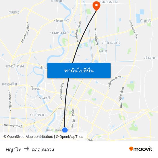 พญาไท to คลองหลวง map