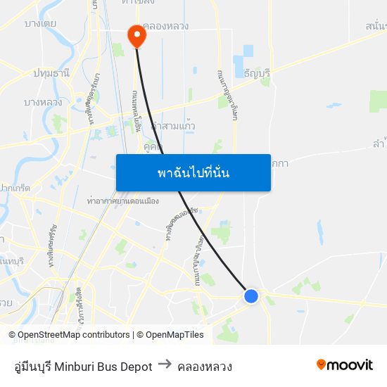 อู่มีนบุรี Minburi Bus Depot to คลองหลวง map