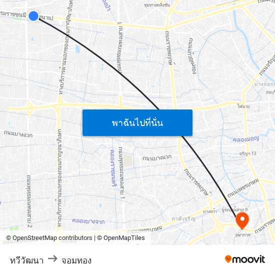 ทวีวัฒนา to จอมทอง map