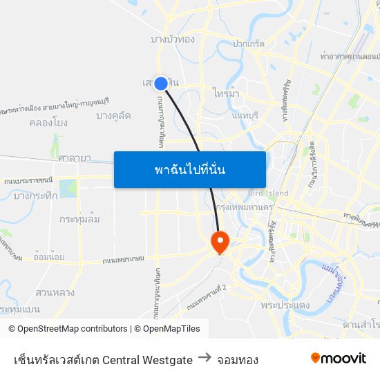 เซ็นทรัลเวสต์เกต Central Westgate to จอมทอง map