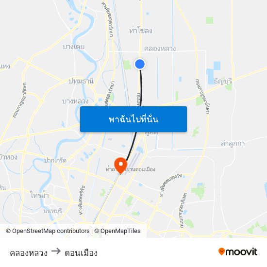 คลองหลวง to ดอนเมือง map