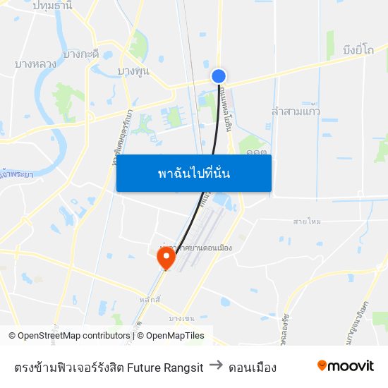 ตรงข้ามฟิวเจอร์รังสิต Future Rangsit to ดอนเมือง map