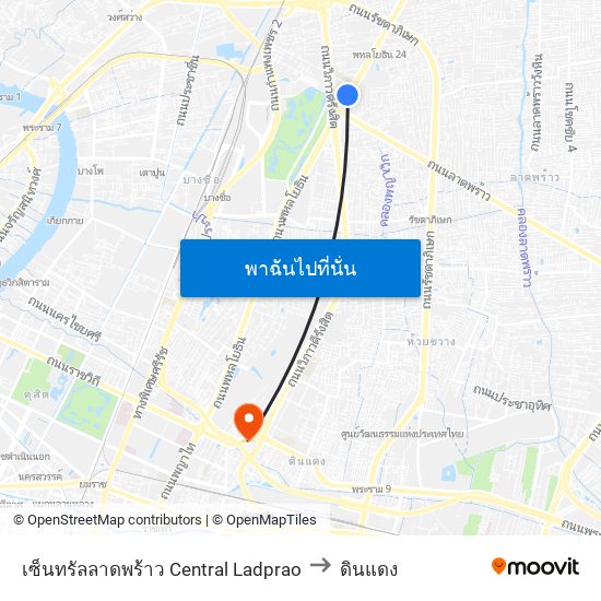เซ็นทรัลลาดพร้าว Central Ladprao to ดินแดง map