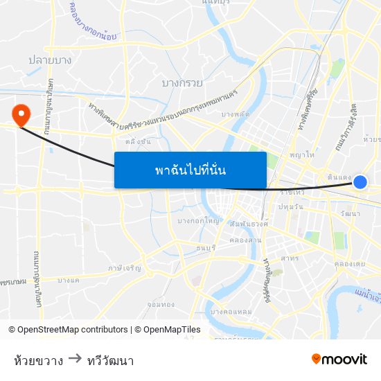 ห้วยขวาง to ทวีวัฒนา map