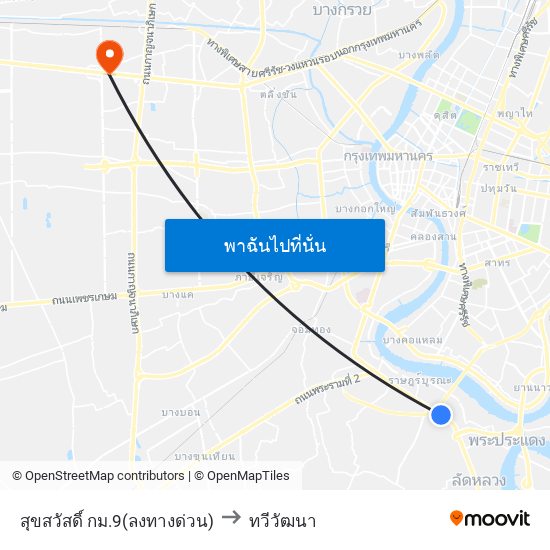 สุขสวัสดิ์ กม.9(ลงทางด่วน) to ทวีวัฒนา map