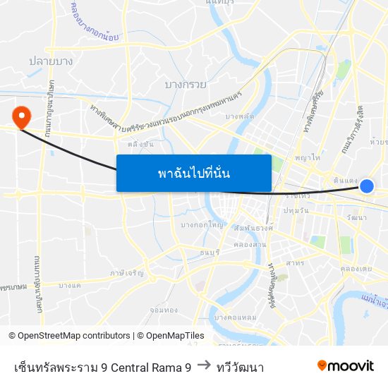 เซ็นทรัลพระราม 9 Central Rama 9 to ทวีวัฒนา map