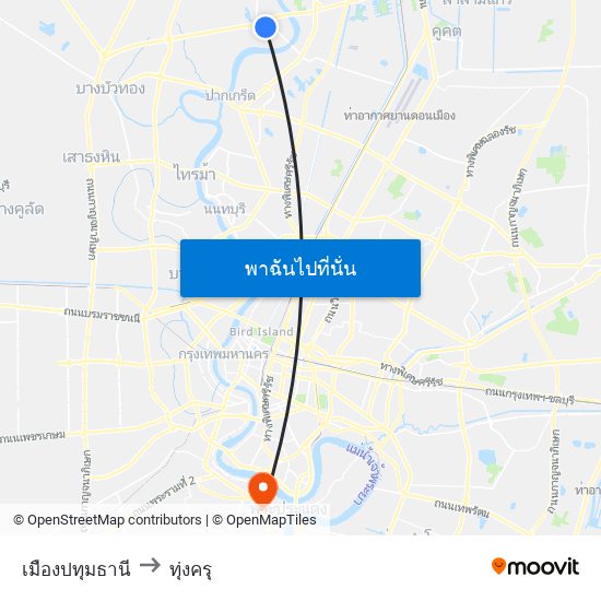 เมืองปทุมธานี to ทุ่งครุ map