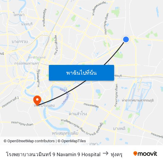 โรงพยาบาลนวมินทร์ 9 Navamin 9 Hospital to ทุ่งครุ map