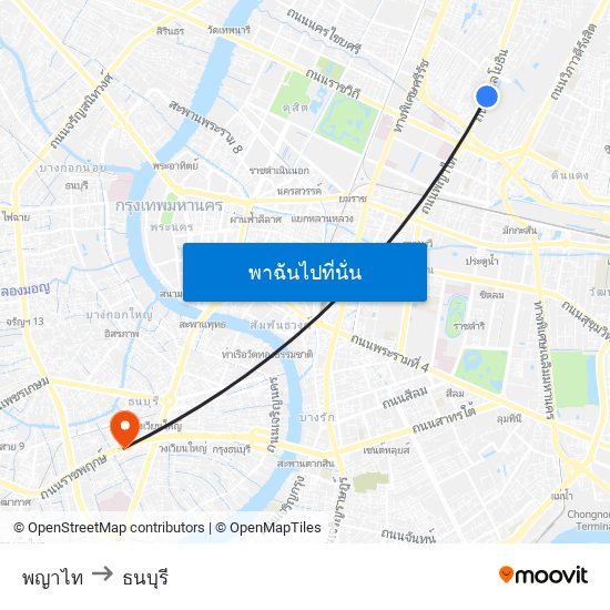 พญาไท to ธนบุรี map