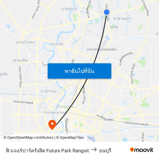 ฟิวเจอร์ปาร์ครังสิต Future Park Rangsit to ธนบุรี map