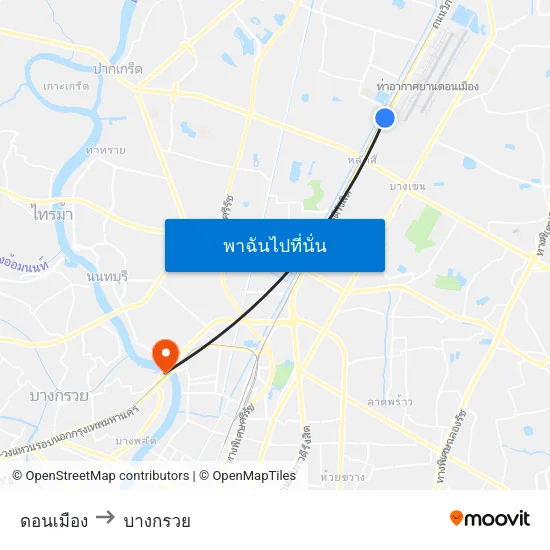 ดอนเมือง to บางกรวย map