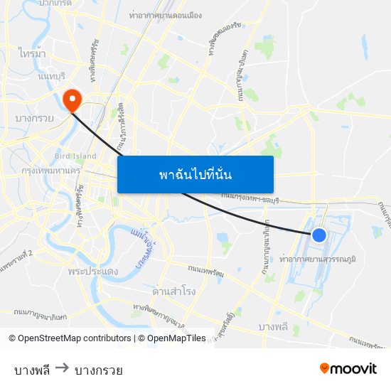 บางพลี to บางกรวย map