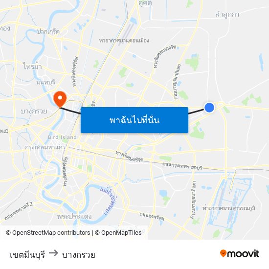 เขตมีนบุรี to บางกรวย map