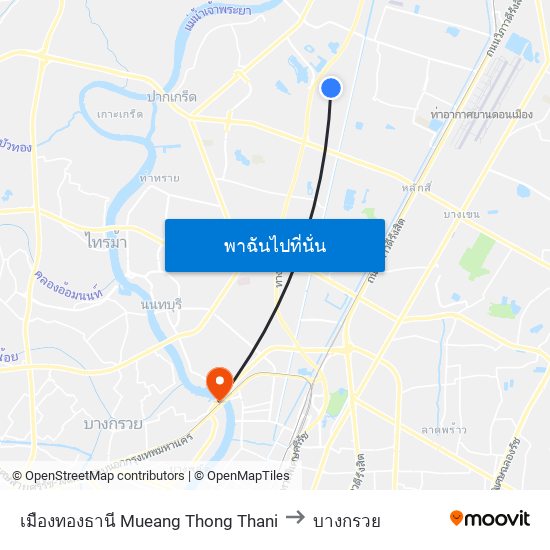 เมืองทองธานี Mueang Thong Thani to บางกรวย map