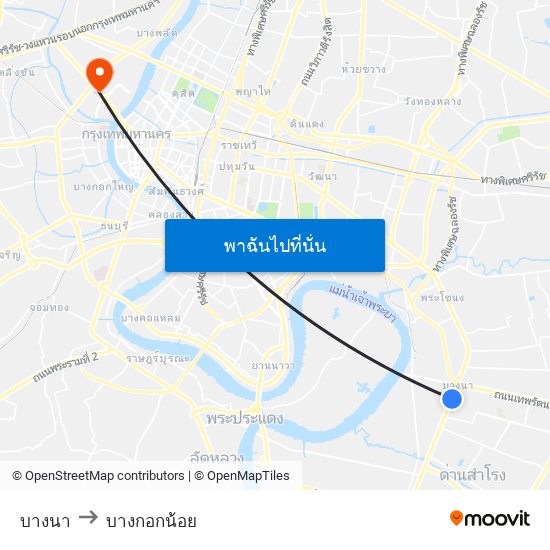 บางนา to บางกอกน้อย map