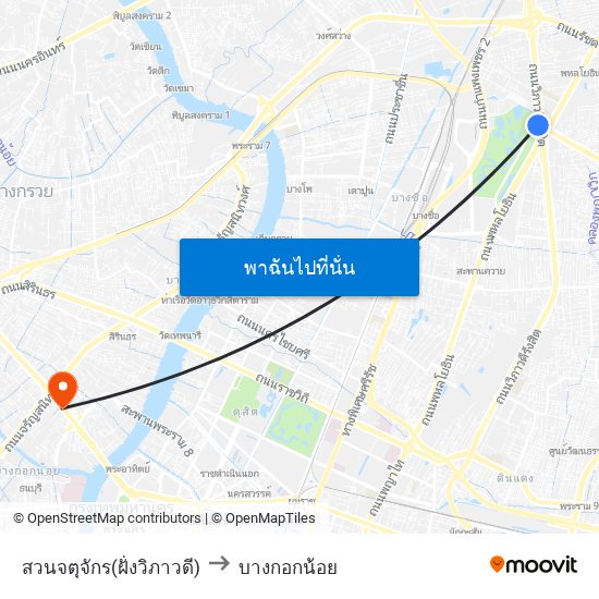 สวนจตุจักร(ฝั่งวิภาวดี) to บางกอกน้อย map