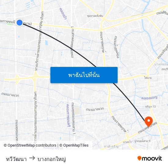 ทวีวัฒนา to บางกอกใหญ่ map