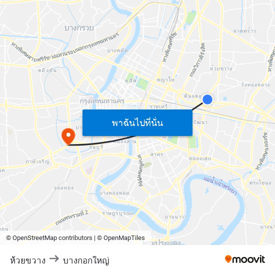 ห้วยขวาง to บางกอกใหญ่ map