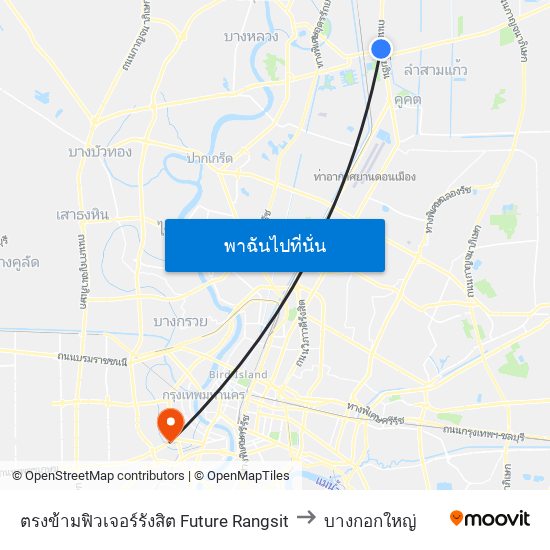 ตรงข้ามฟิวเจอร์รังสิต Future Rangsit to บางกอกใหญ่ map