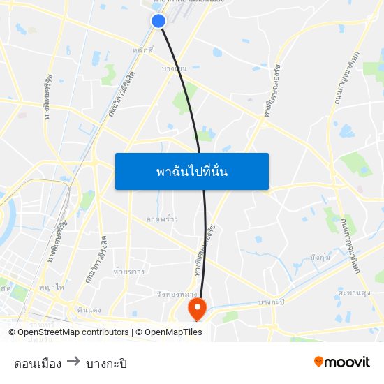 ดอนเมือง to บางกะปิ map