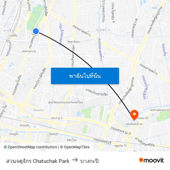 สวนจตุจักร Chatuchak Park to บางกะปิ map