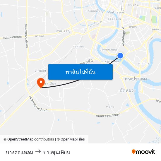 บางคอแหลม to บางขุนเทียน map