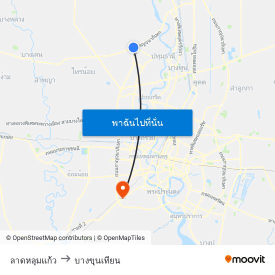 ลาดหลุมแก้ว to บางขุนเทียน map