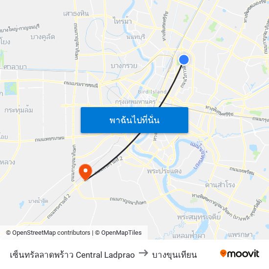 เซ็นทรัลลาดพร้าว Central Ladprao to บางขุนเทียน map